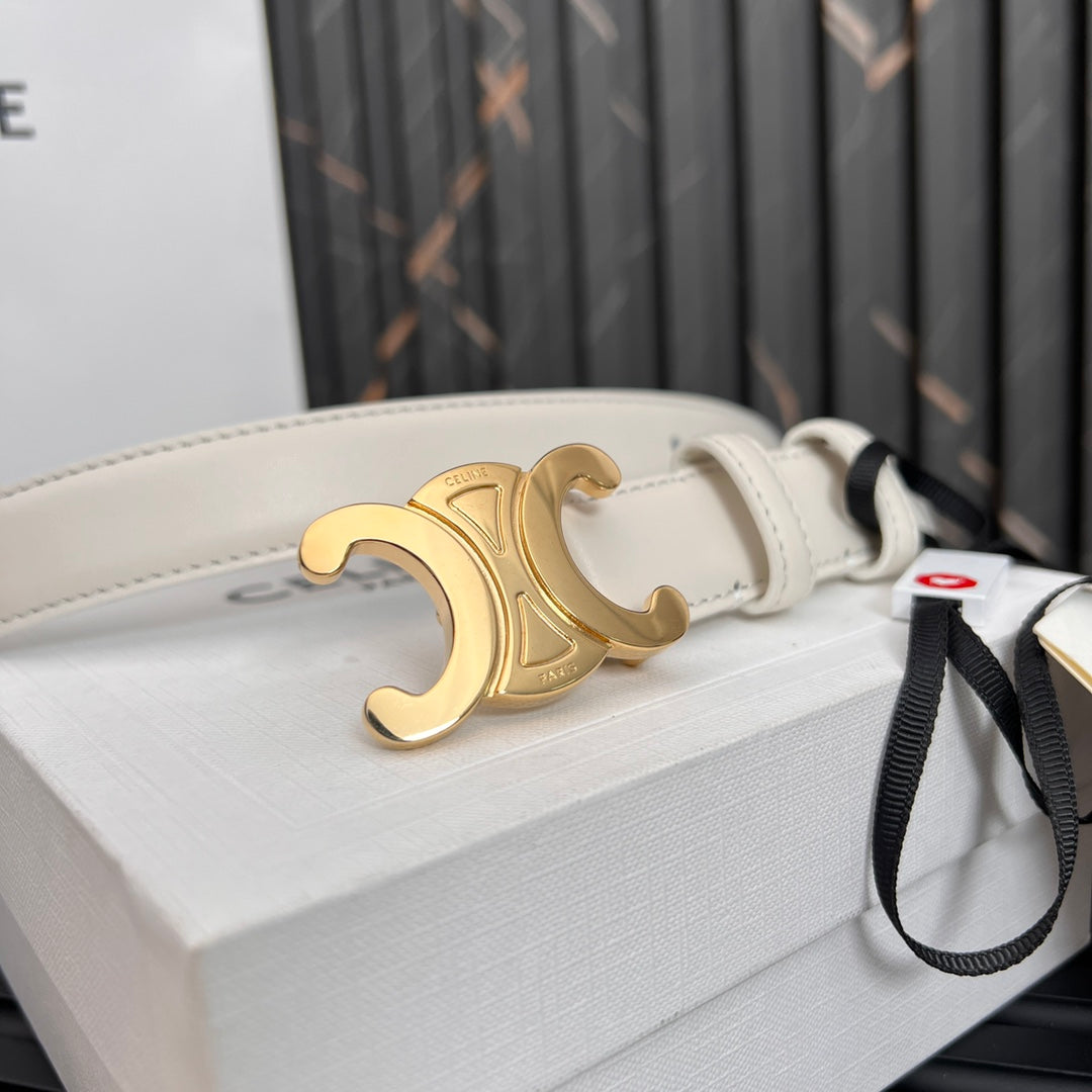 CL TRIOMPHE 25 MM BELT IN WHITE CALFSKIN GOLD HARDWARE - 30