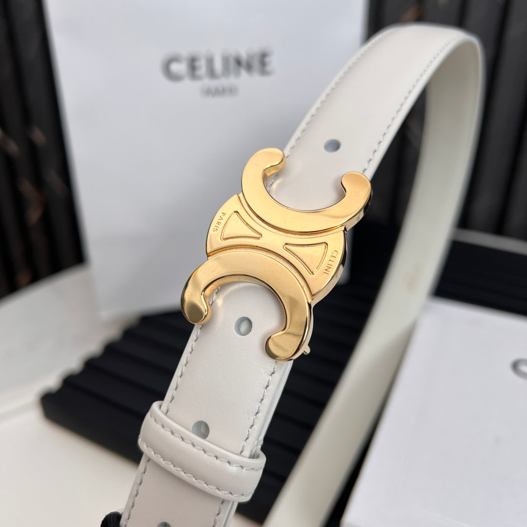 CL TRIOMPHE 25 MM BELT IN WHITE CALFSKIN GOLD HARDWARE - 30