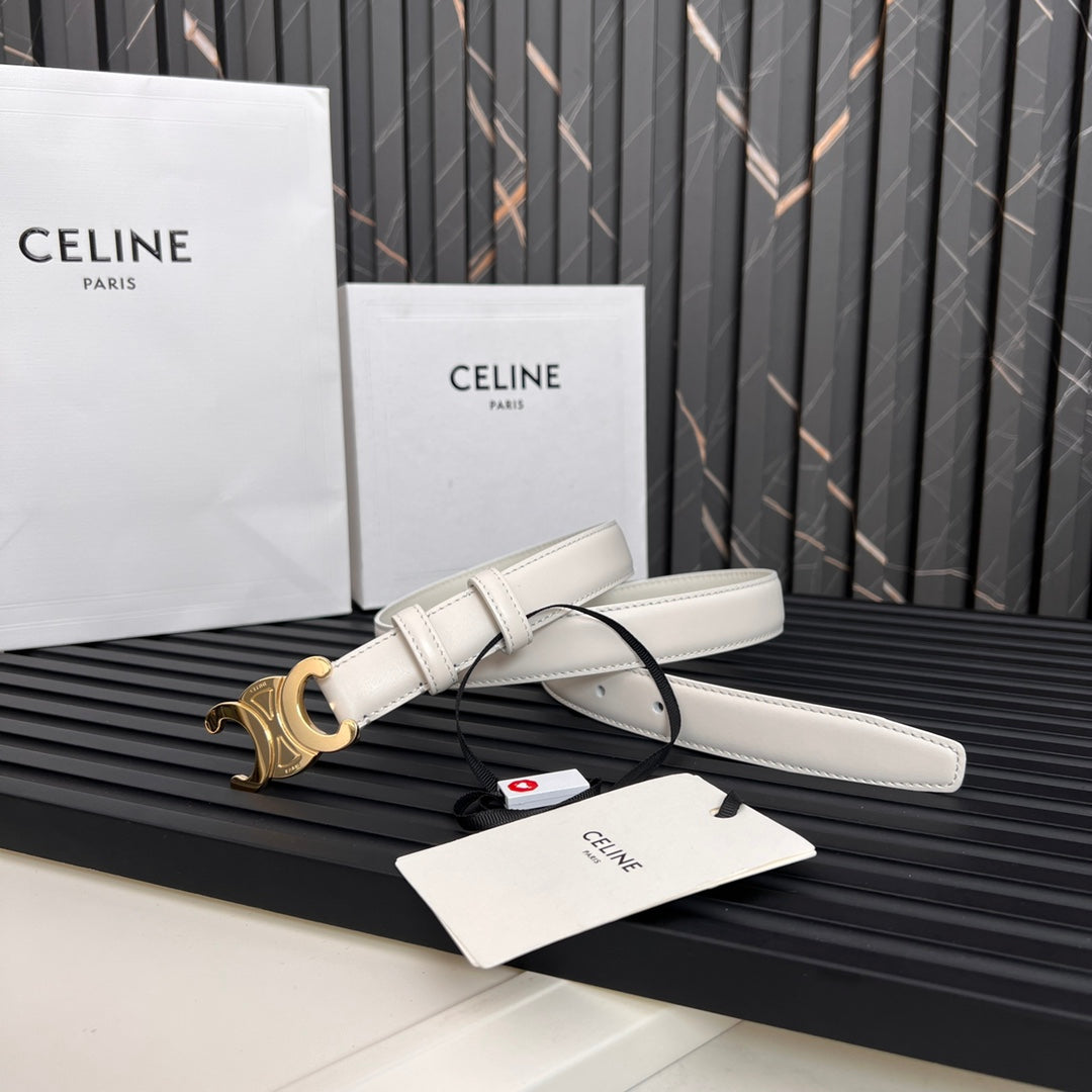 CL TRIOMPHE 25 MM BELT IN WHITE CALFSKIN GOLD HARDWARE - 30