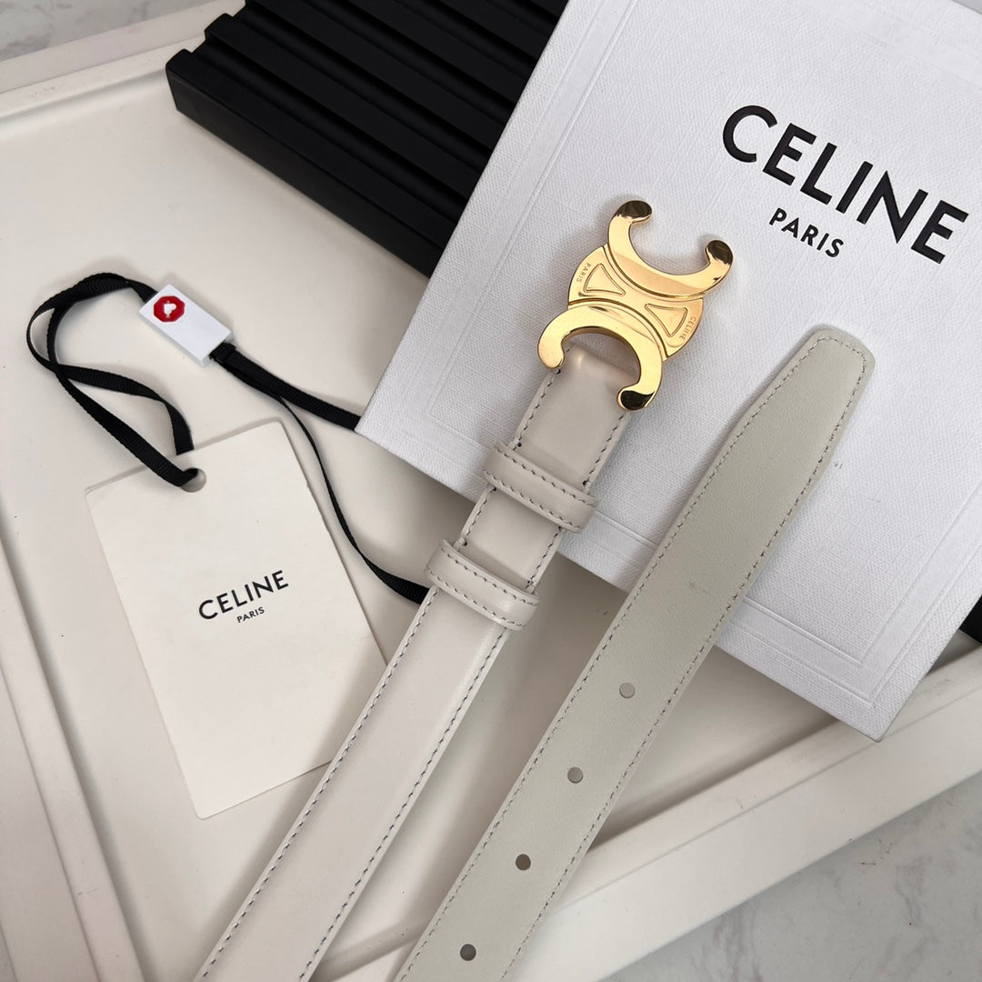 CL TRIOMPHE 25 MM BELT IN WHITE CALFSKIN GOLD HARDWARE - 30