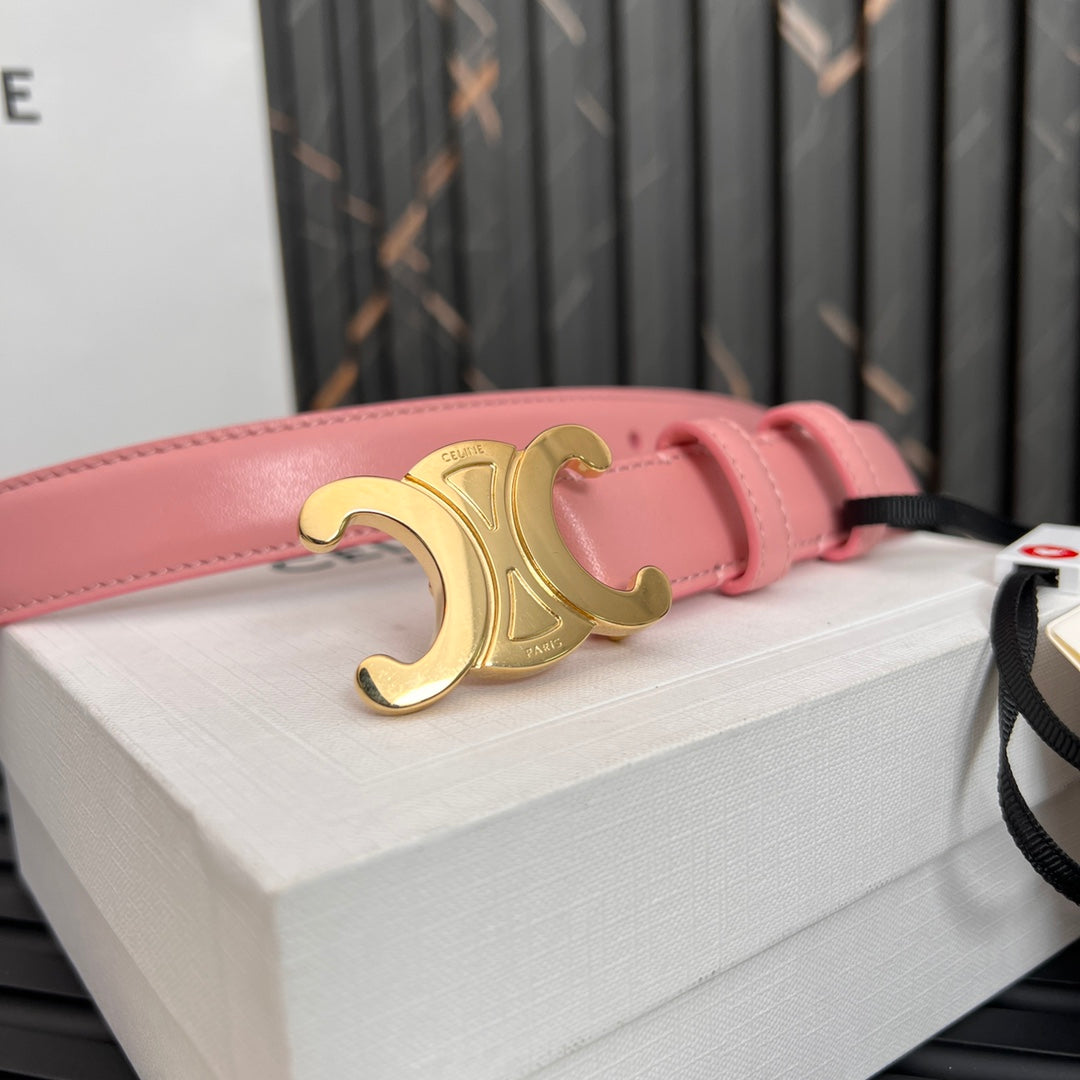 CL TRIOMPHE 25 MM BELT IN BLUSH PINK CALFSKIN GOLD HARDWARE - 30