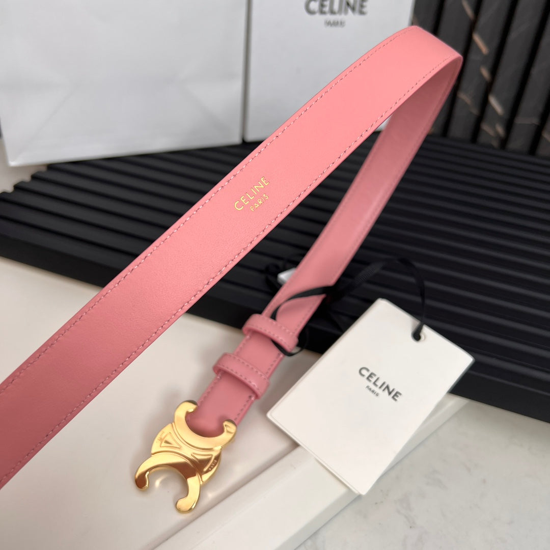 CL TRIOMPHE 25 MM BELT IN BLUSH PINK CALFSKIN GOLD HARDWARE - 30