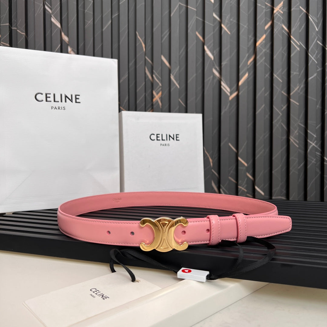CL TRIOMPHE 25 MM BELT IN BLUSH PINK CALFSKIN GOLD HARDWARE - 30
