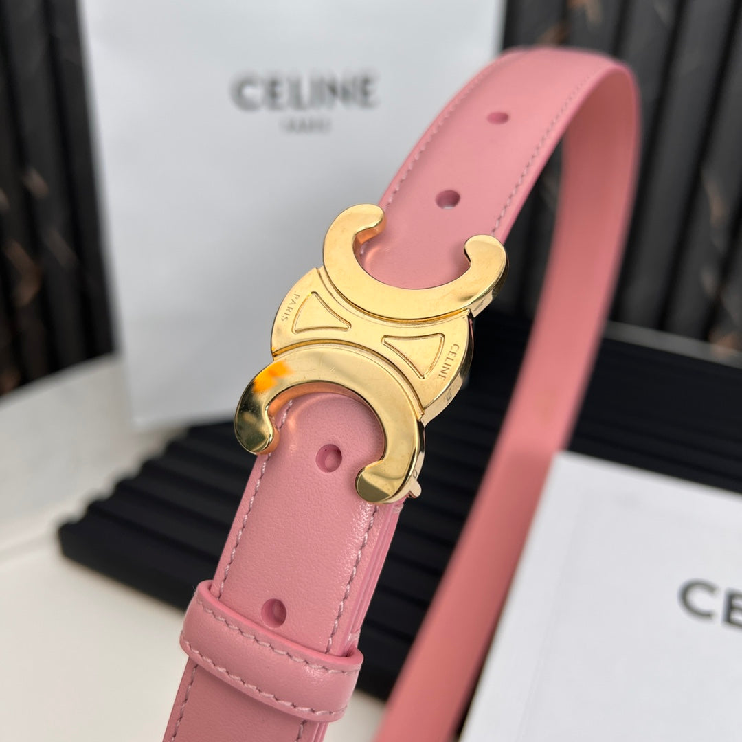 CL TRIOMPHE 25 MM BELT IN BLUSH PINK CALFSKIN GOLD HARDWARE - 30