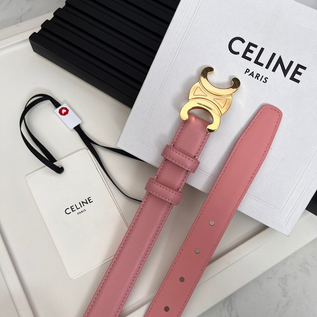 CL TRIOMPHE 25 MM BELT IN BLUSH PINK CALFSKIN GOLD HARDWARE - 30