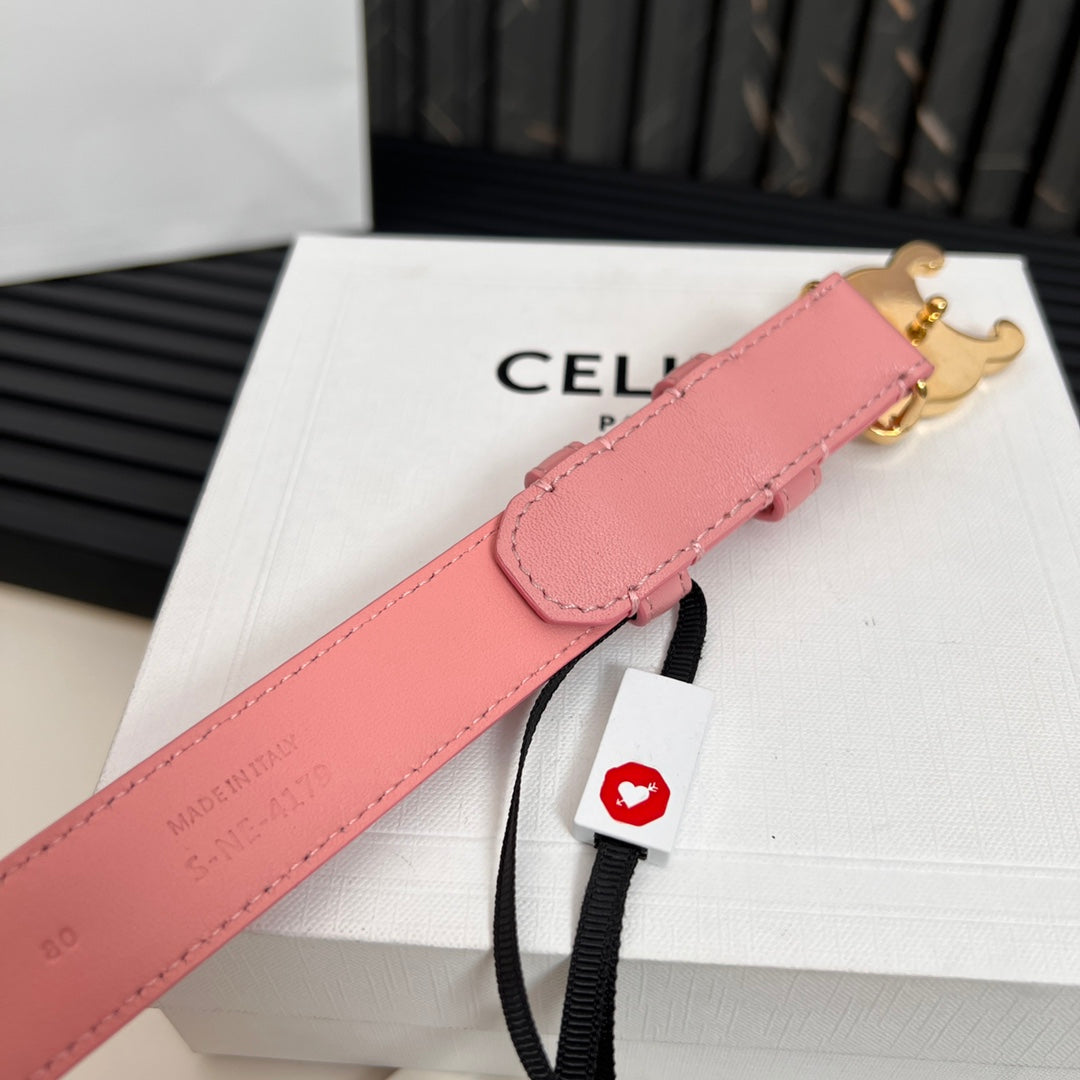 CL TRIOMPHE 25 MM BELT IN BLUSH PINK CALFSKIN GOLD HARDWARE - 30