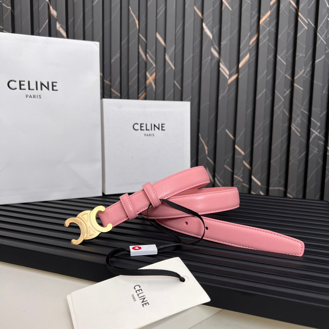 CL TRIOMPHE 25 MM BELT IN BLUSH PINK CALFSKIN GOLD HARDWARE - 30