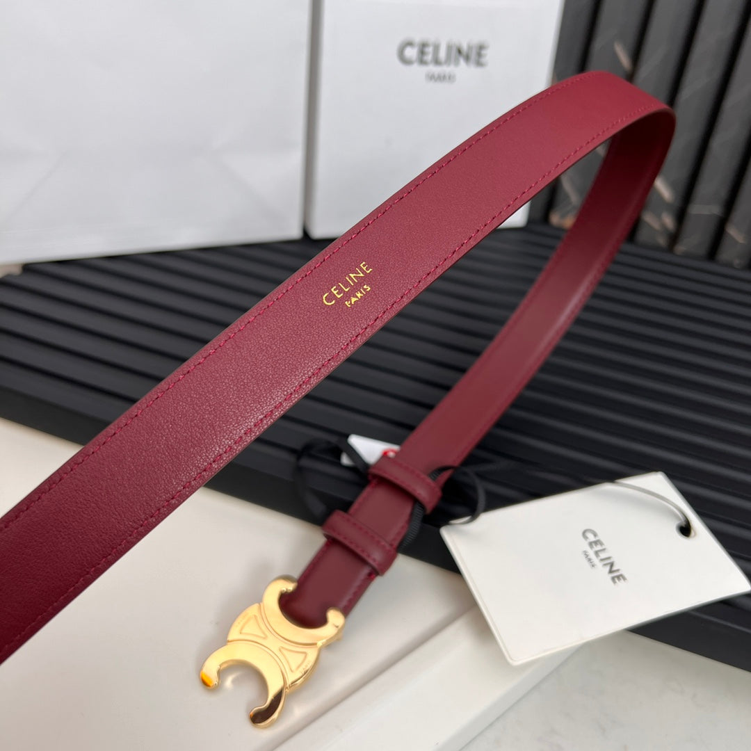 CL TRIOMPHE 25 MM BELT IN CURRANT RED CALFSKIN GOLD HARDWARE - 30