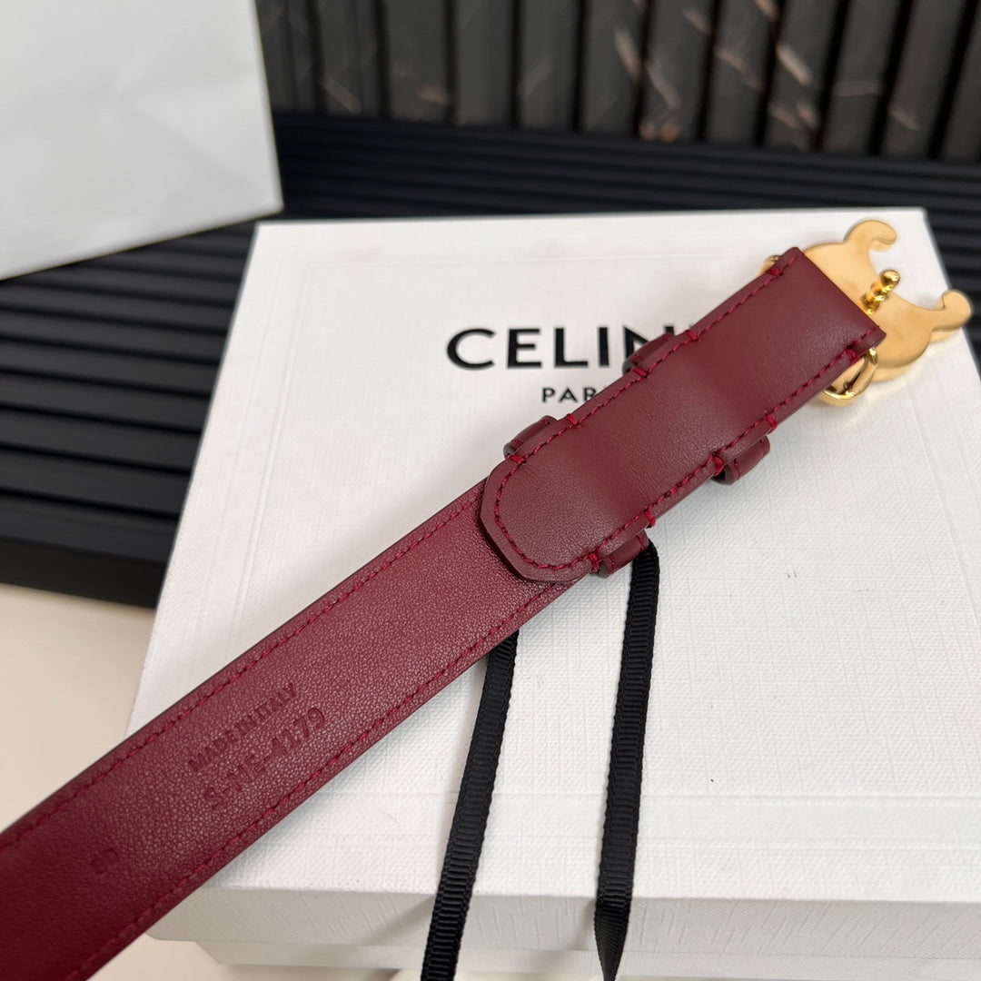 CL TRIOMPHE 25 MM BELT IN CURRANT RED CALFSKIN GOLD HARDWARE - 30
