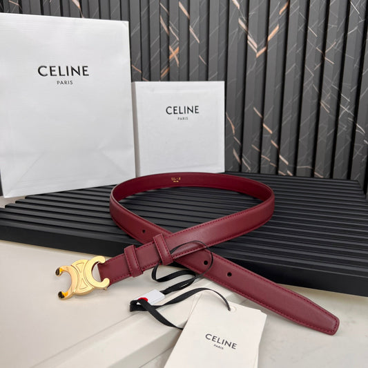 CL TRIOMPHE 25 MM BELT IN CURRANT RED CALFSKIN GOLD HARDWARE - 30