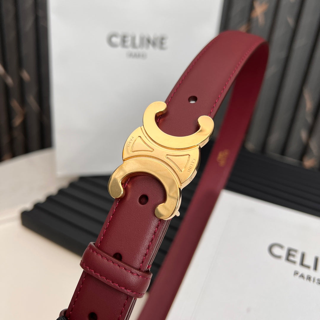 CL TRIOMPHE 25 MM BELT IN CURRANT RED CALFSKIN GOLD HARDWARE - 30
