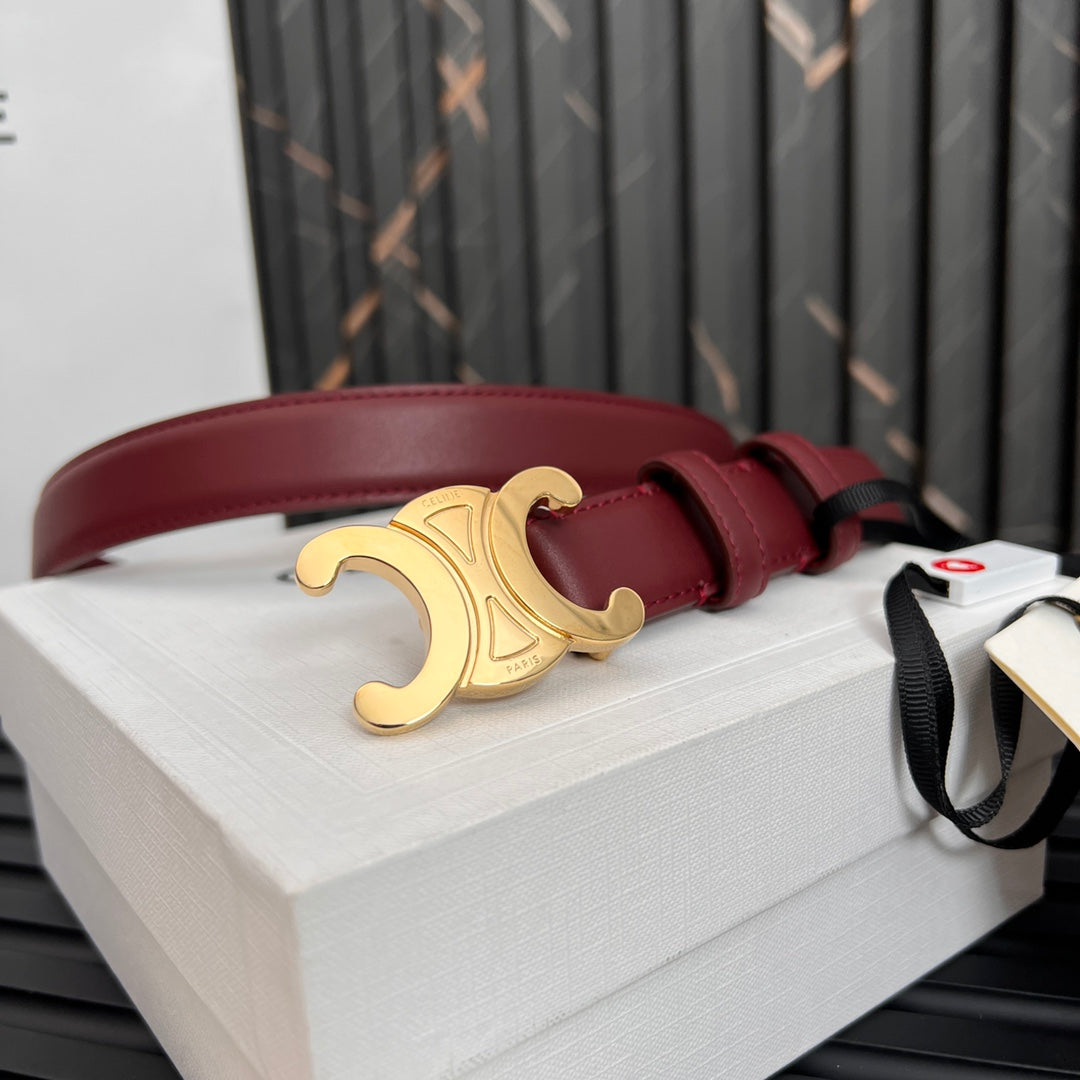 CL TRIOMPHE 25 MM BELT IN CURRANT RED CALFSKIN GOLD HARDWARE - 30