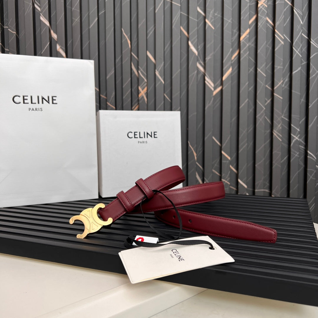 CL TRIOMPHE 25 MM BELT IN CURRANT RED CALFSKIN GOLD HARDWARE - 30