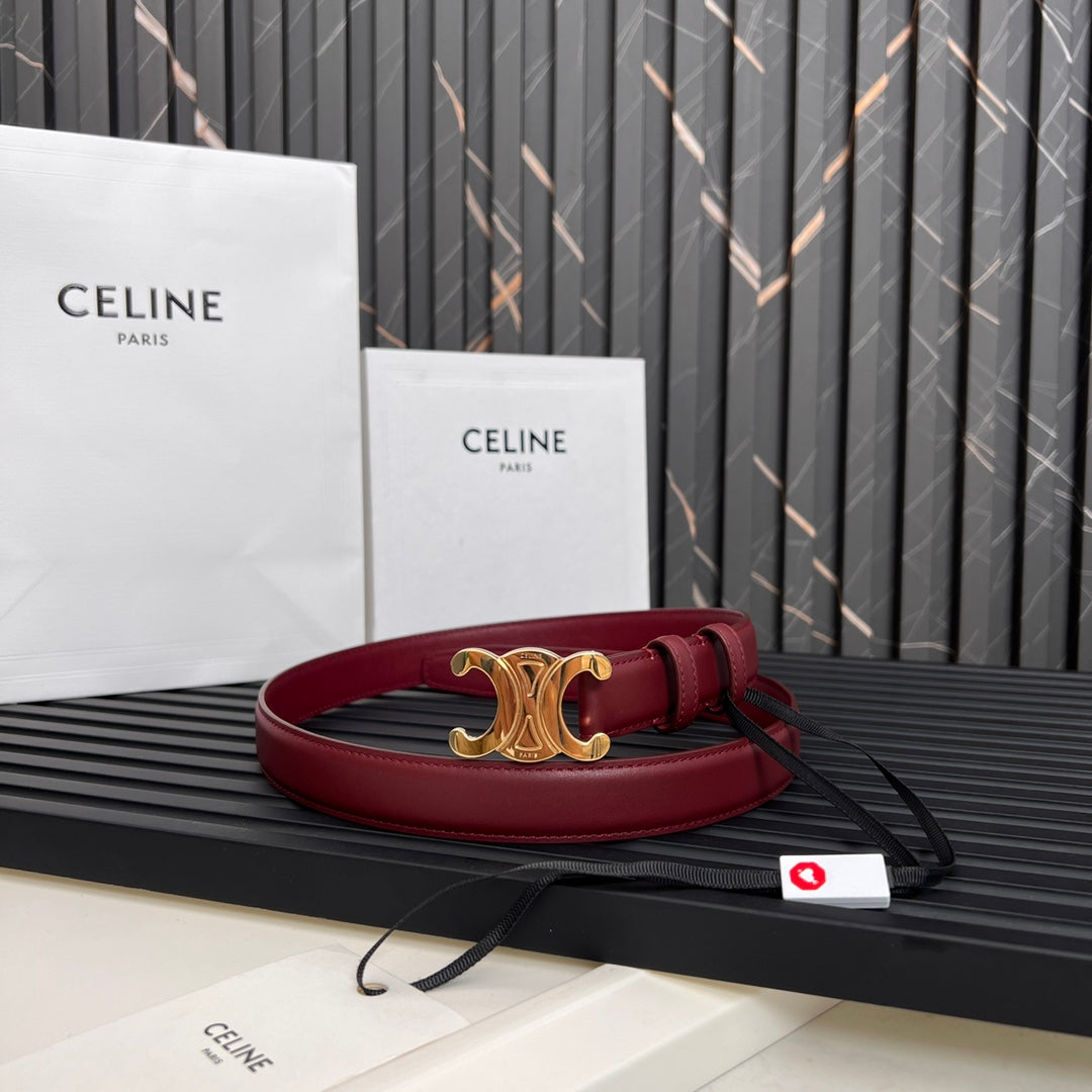 CL TRIOMPHE 25 MM BELT IN CURRANT RED CALFSKIN GOLD HARDWARE - 30
