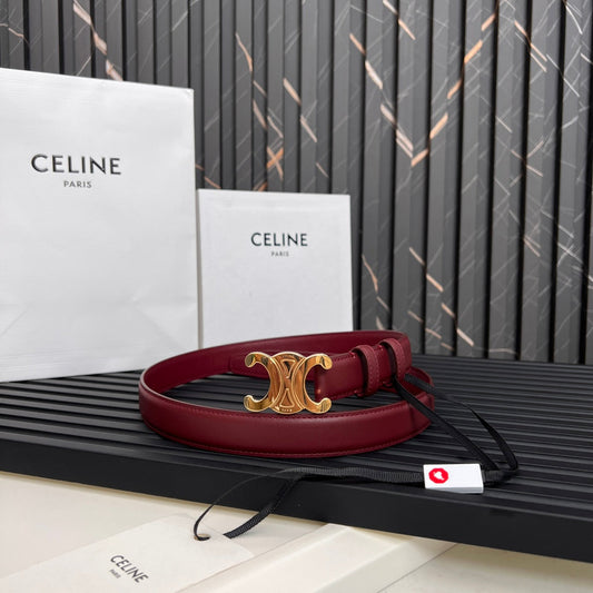 CL TRIOMPHE 25 MM BELT IN CURRANT RED CALFSKIN GOLD HARDWARE - 30