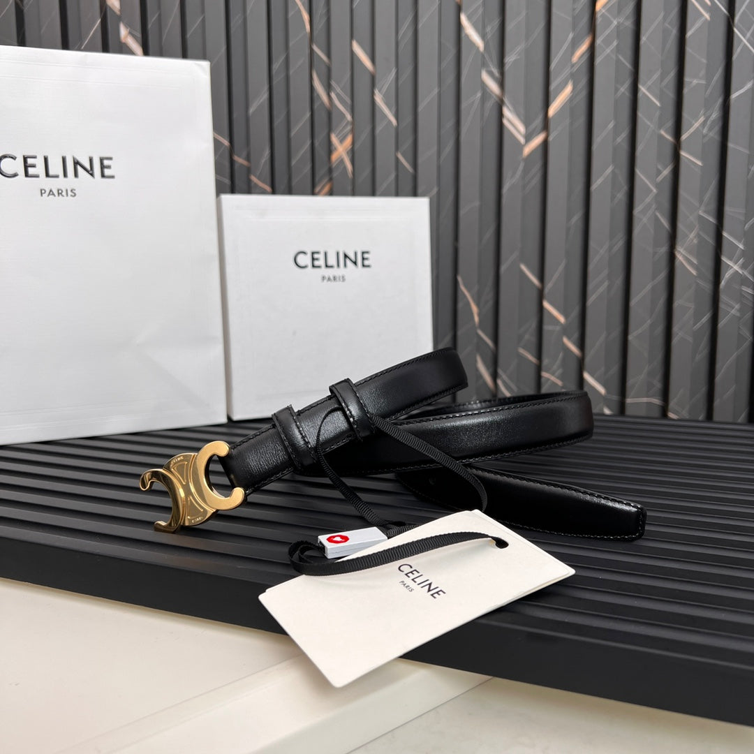 CELINE 25S TRIOMPHE BELT 25MM IN BLACK CALFSKIN 531766 - 26 - 28