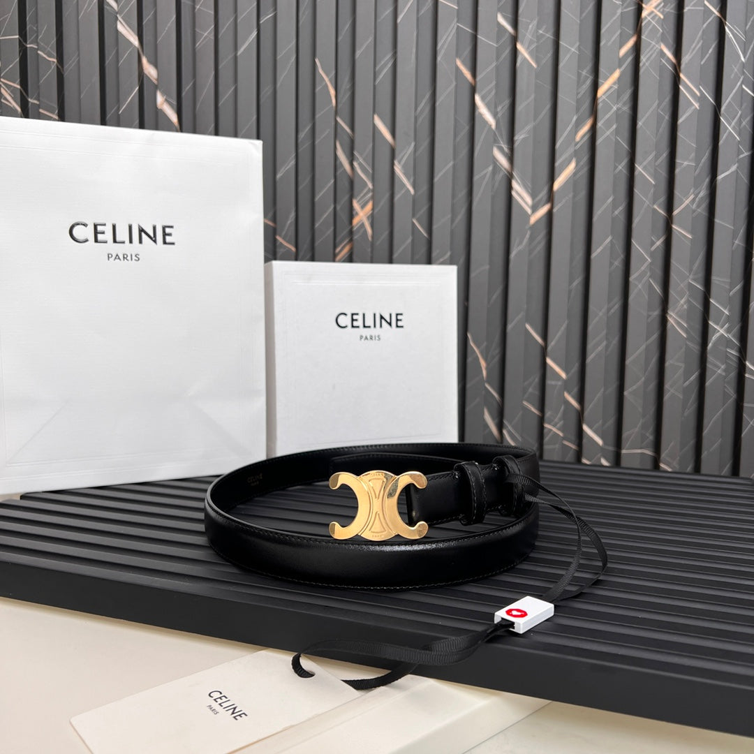CELINE 25S TRIOMPHE BELT 25MM IN BLACK CALFSKIN 531766 - 26 - 28