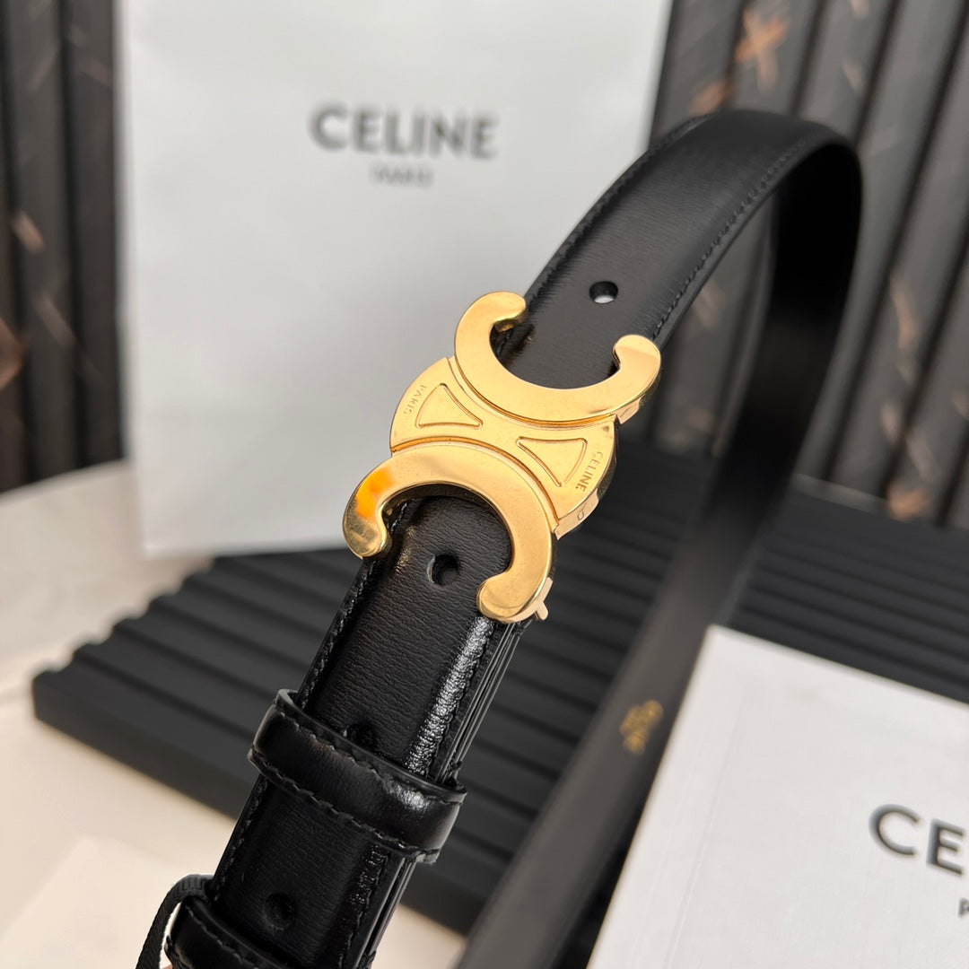 CELINE 25S TRIOMPHE BELT 25MM IN BLACK CALFSKIN 531766 - 26 - 28