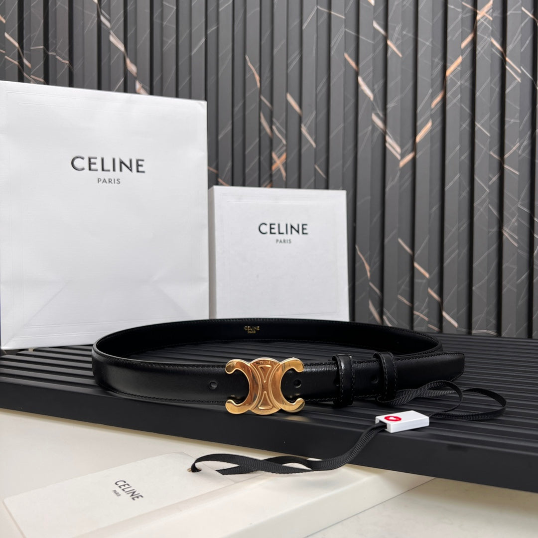 CELINE 25S TRIOMPHE BELT 25MM IN BLACK CALFSKIN 531766 - 26 - 28