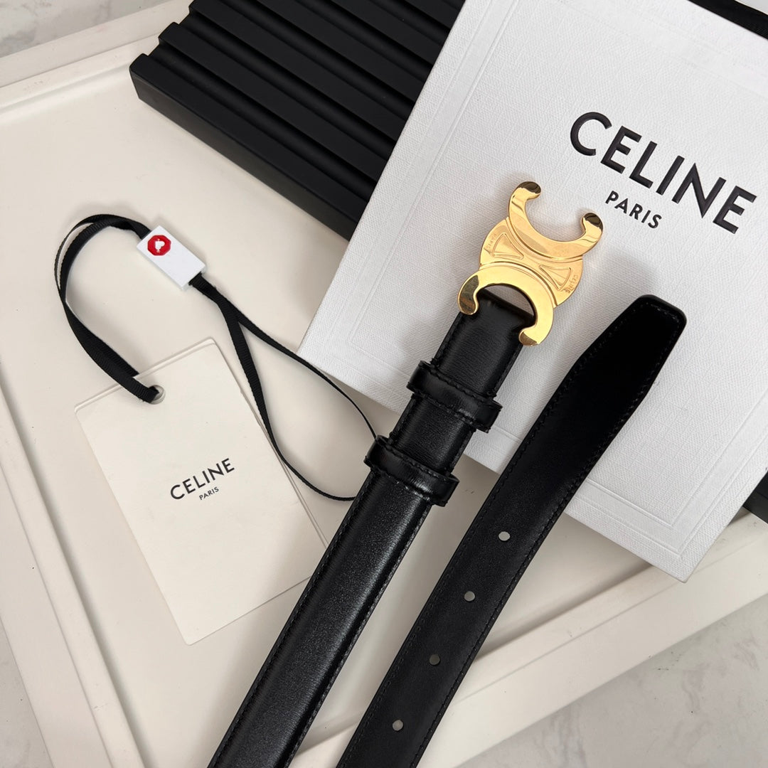 CL TRIOMPHE 25 MM BELT IN BLACK SOLF CALFSKIN GOLD HARDWARE - 30
