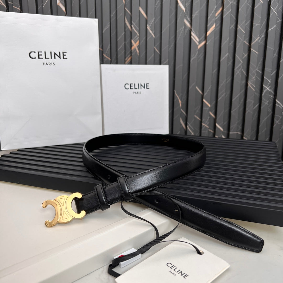 CL TRIOMPHE 25 MM BELT IN BLACK SOLF CALFSKIN GOLD HARDWARE - 30