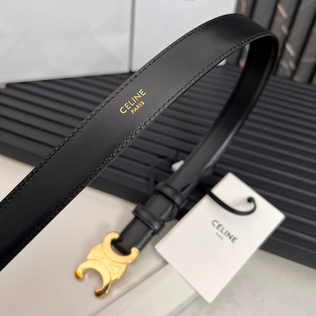 CL TRIOMPHE 25 MM BELT IN BLACK SOLF CALFSKIN GOLD HARDWARE - 30