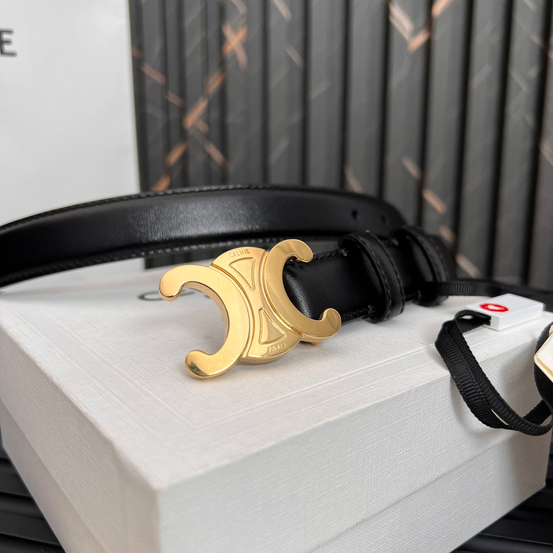 CELINE 25S TRIOMPHE BELT 25MM IN BLACK CALFSKIN 531766 - 26 - 28