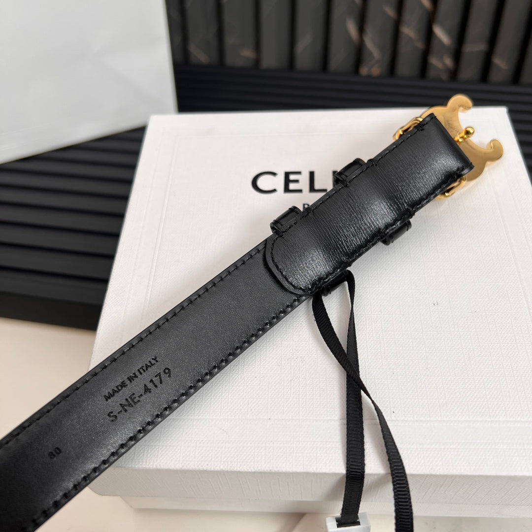 CL TRIOMPHE 25 MM BELT IN BLACK SOLF CALFSKIN GOLD HARDWARE - 30