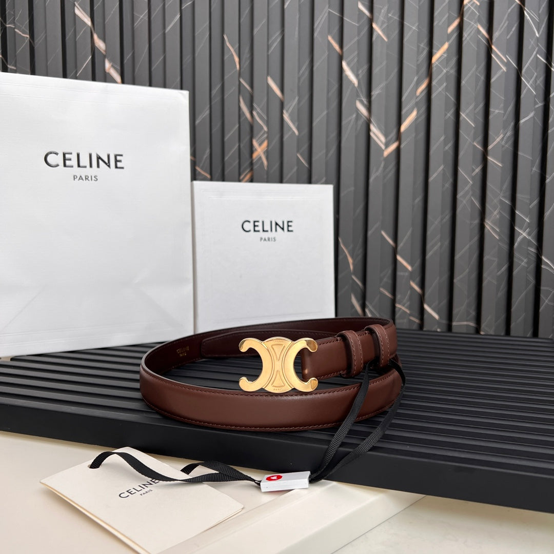 CL TRIOMPHE 25 MM BELT IN PENNY BROWN CALFSKIN GOLD HARDWARE - 30
