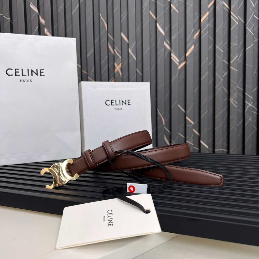 CL TRIOMPHE 25 MM BELT IN PENNY BROWN CALFSKIN GOLD HARDWARE - 30