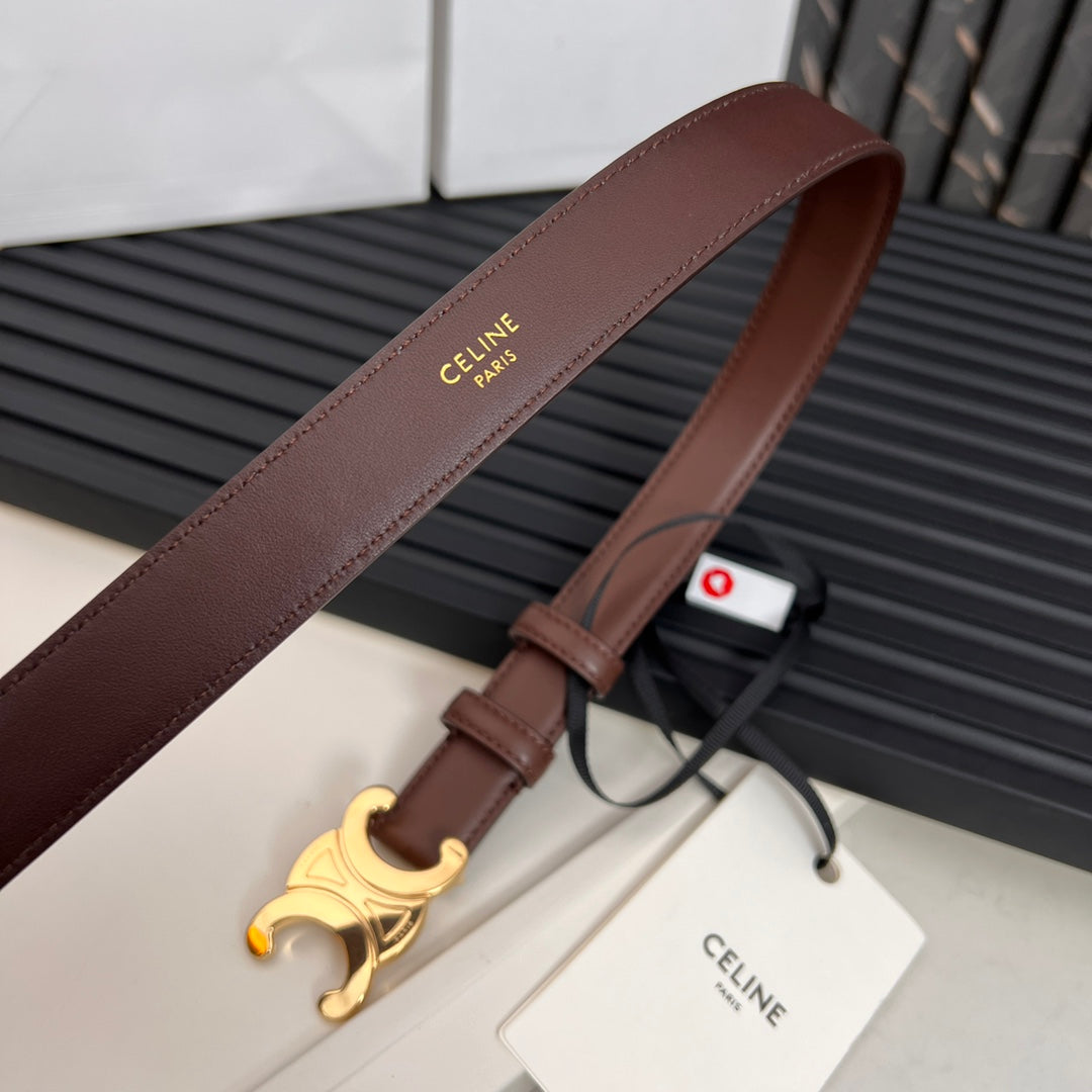 CL TRIOMPHE 25 MM BELT IN PENNY BROWN CALFSKIN GOLD HARDWARE - 30