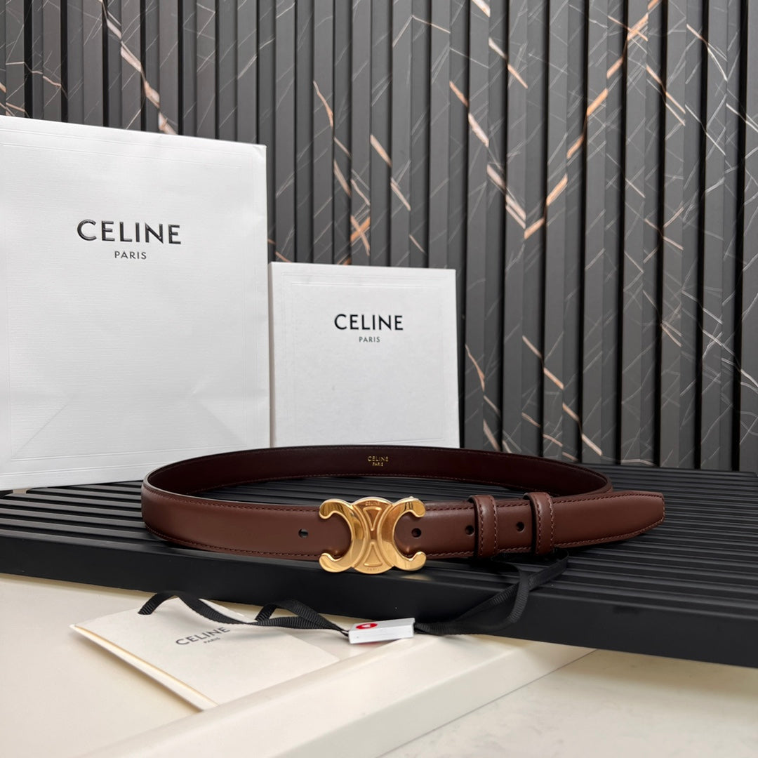 CL TRIOMPHE 25 MM BELT IN PENNY BROWN CALFSKIN GOLD HARDWARE - 30