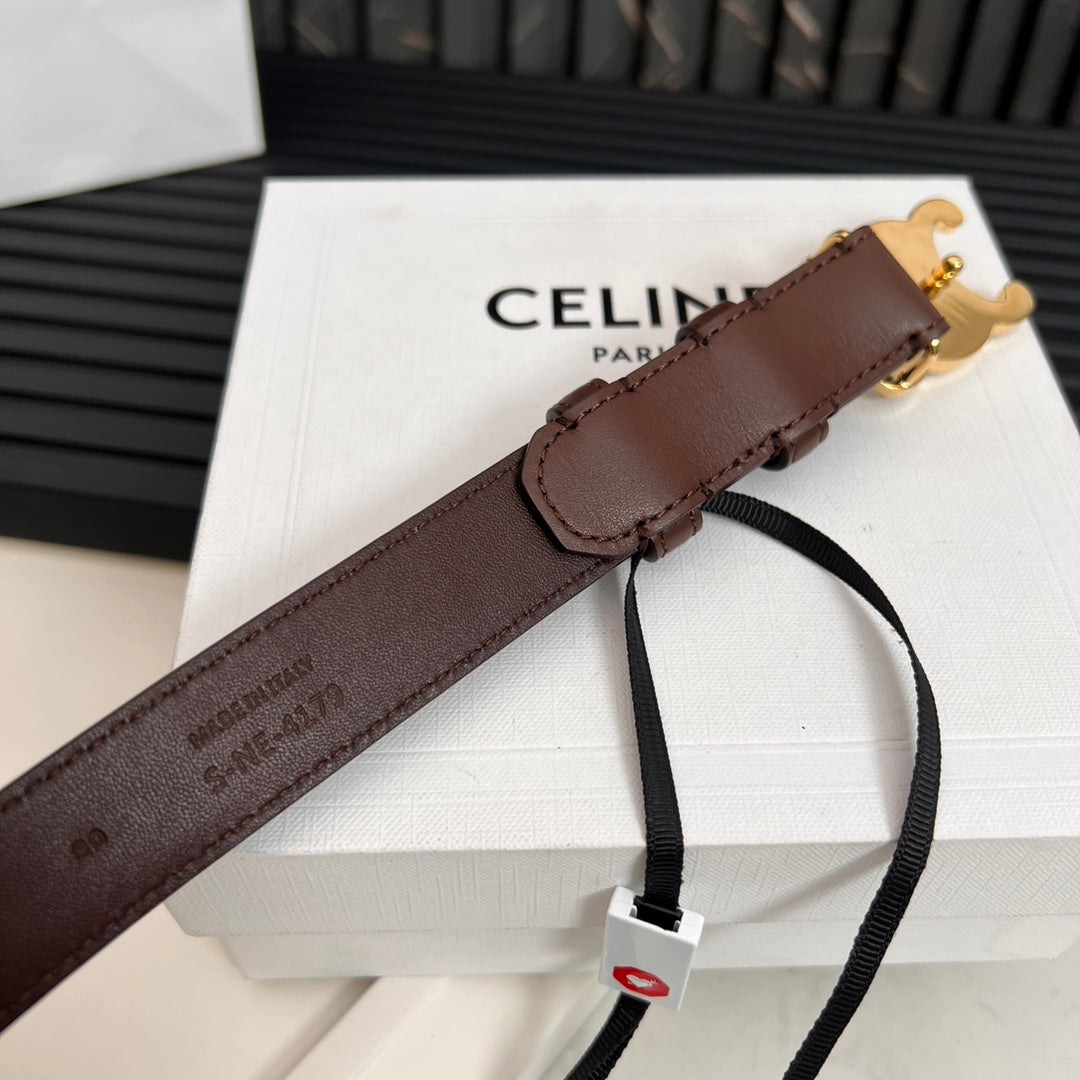 CL TRIOMPHE 25 MM BELT IN PENNY BROWN CALFSKIN GOLD HARDWARE - 30