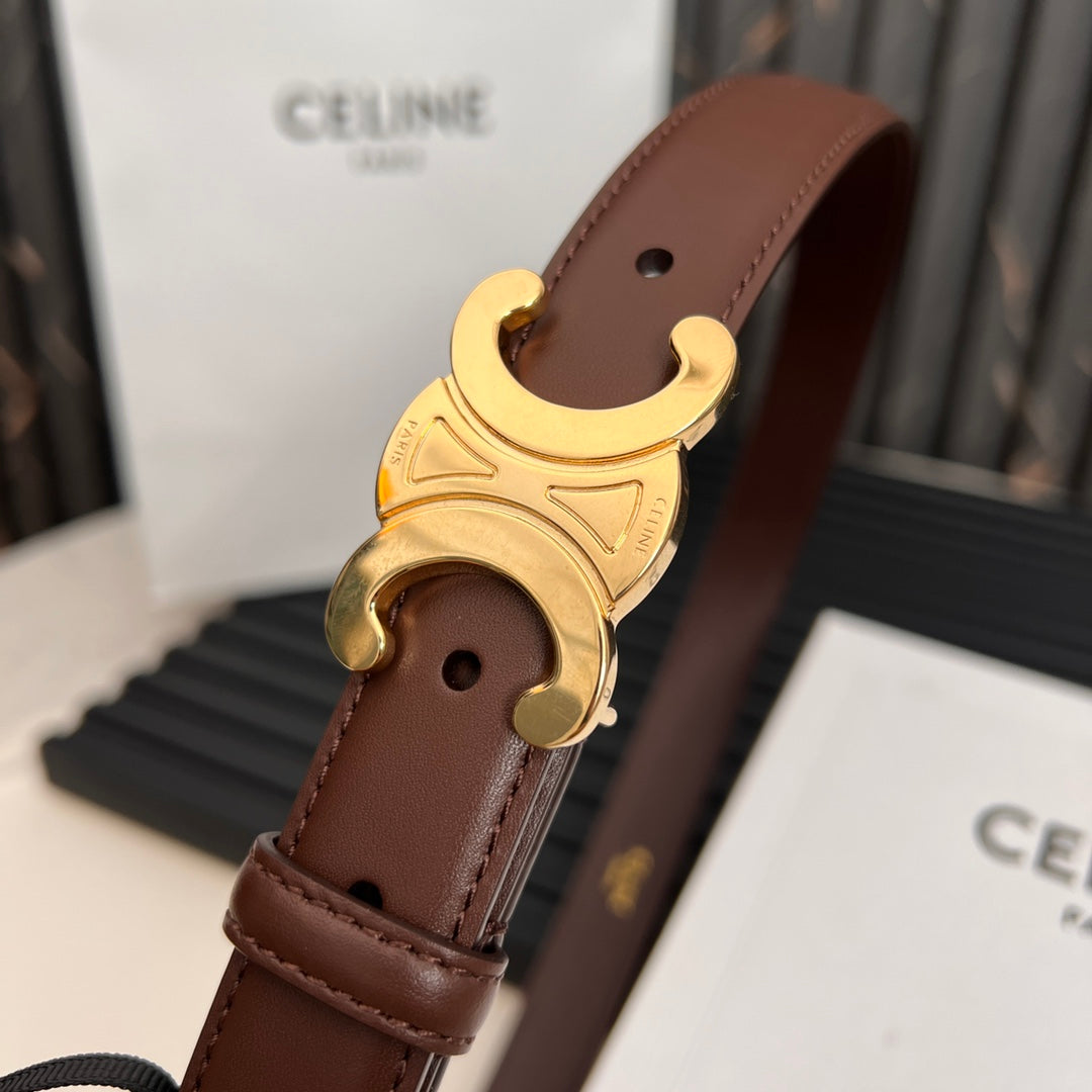 CL TRIOMPHE 25 MM BELT IN PENNY BROWN CALFSKIN GOLD HARDWARE - 30