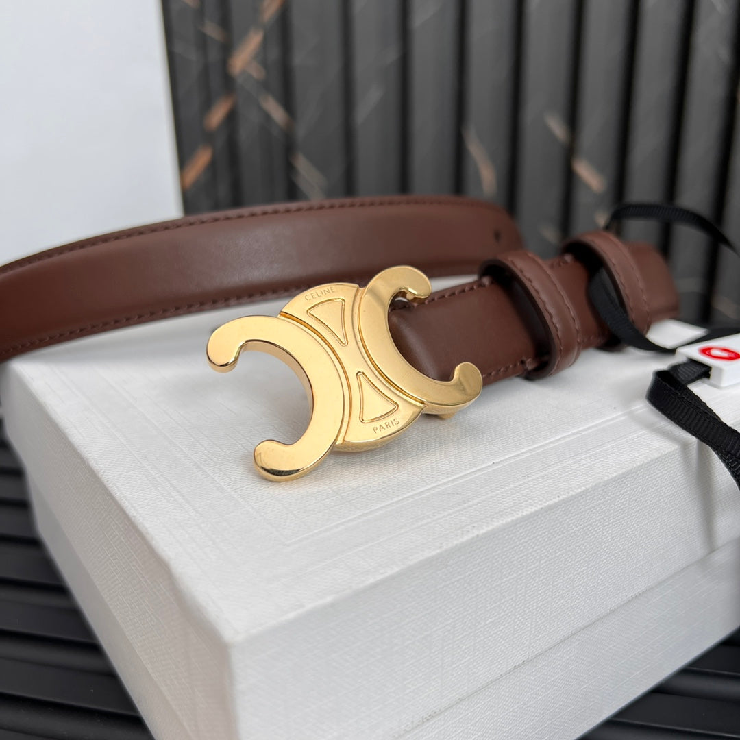 CL TRIOMPHE 25 MM BELT IN PENNY BROWN CALFSKIN GOLD HARDWARE - 30