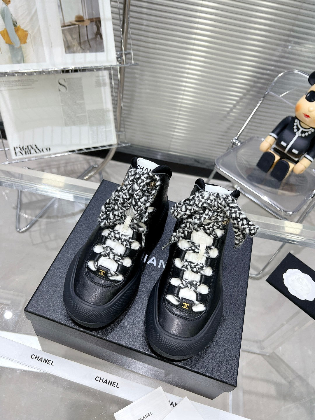 CC CANO ALTO SNEAKER IN BLACK CALFSKIN AND RUBBER - 35