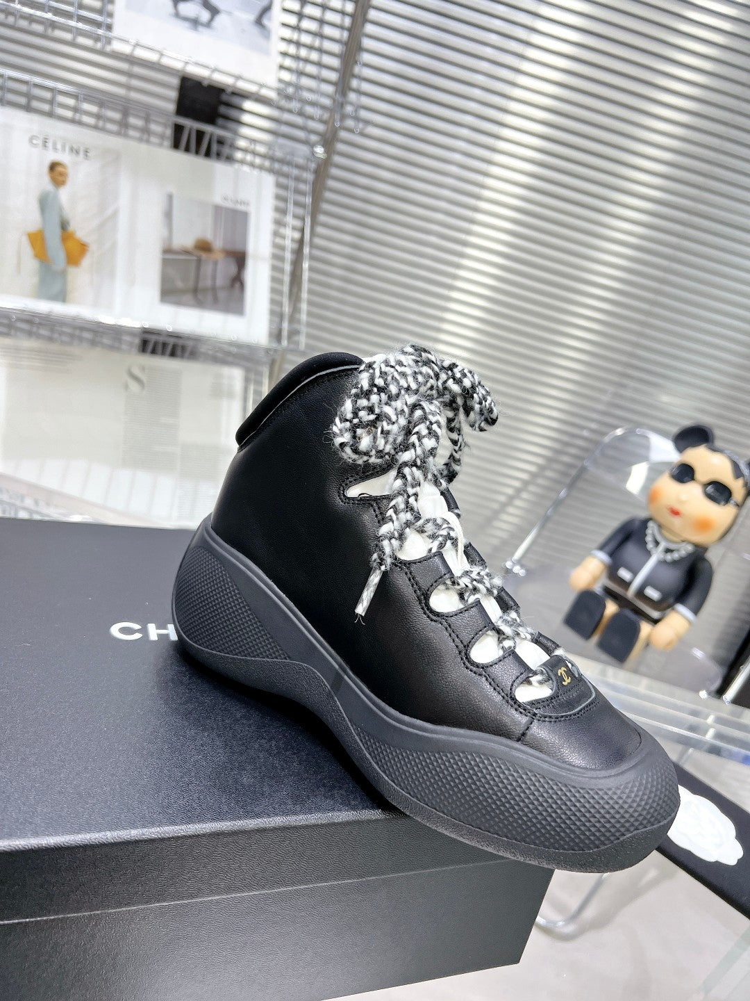 CC CANO ALTO SNEAKER IN BLACK CALFSKIN AND RUBBER - 35
