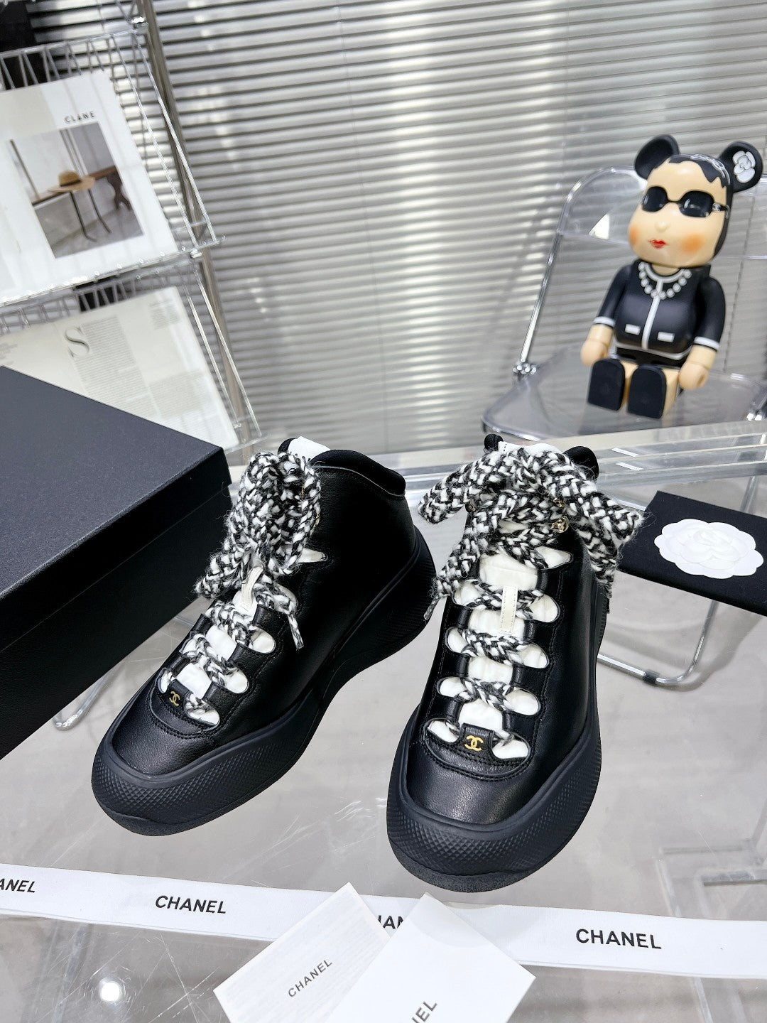 CC CANO ALTO SNEAKER IN BLACK CALFSKIN AND RUBBER - 35