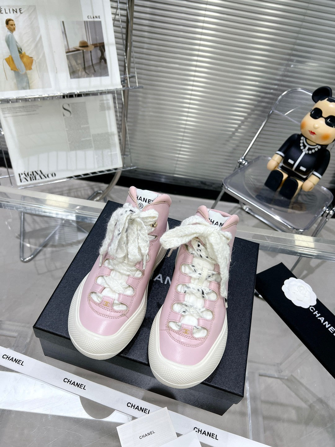 CC CANO ALTO SNEAKER IN BLUSH PINK CALFSKIN AND WHITE RUBBER - 35