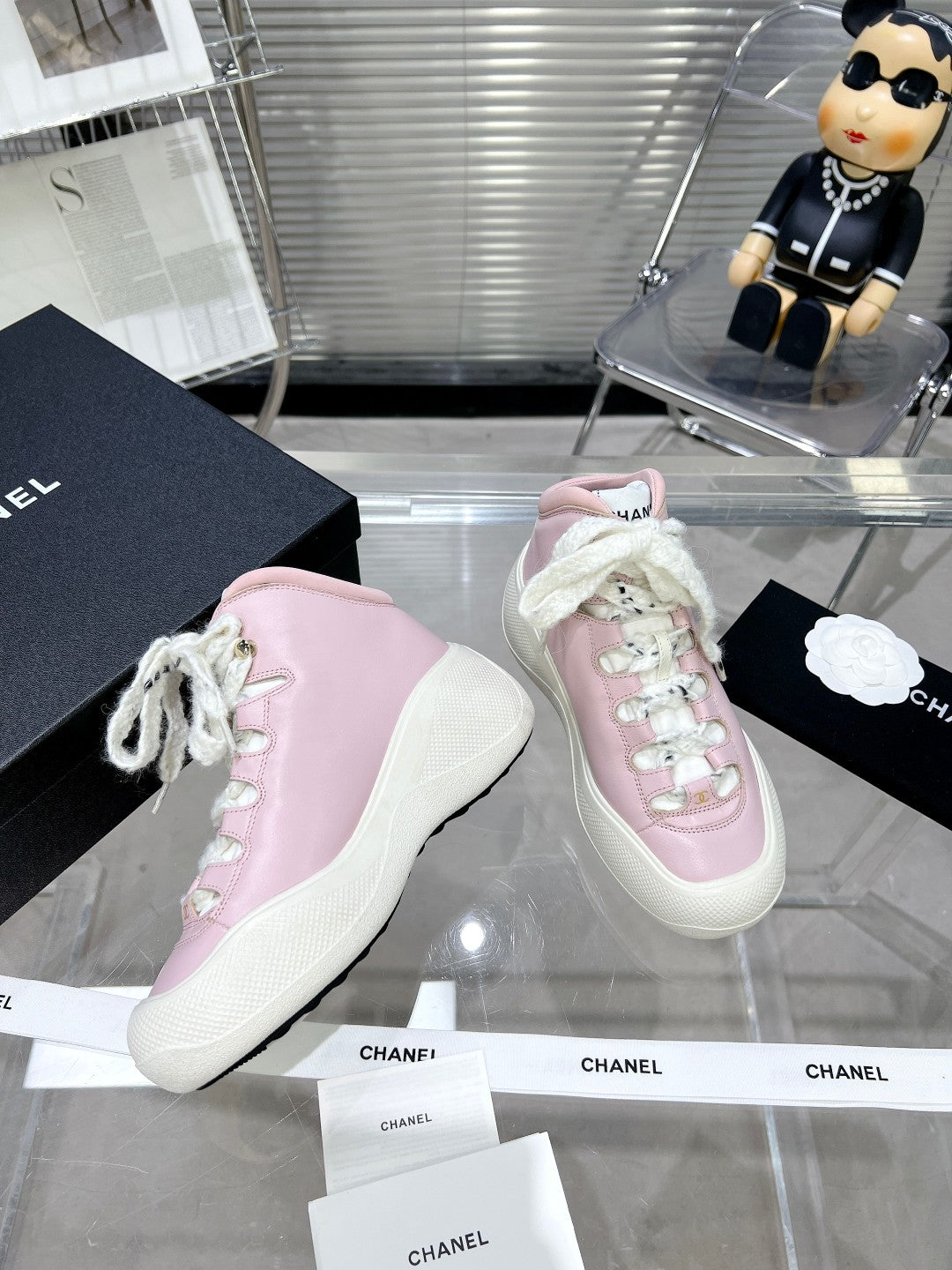 CC CANO ALTO SNEAKER IN BLUSH PINK CALFSKIN AND WHITE RUBBER - 35