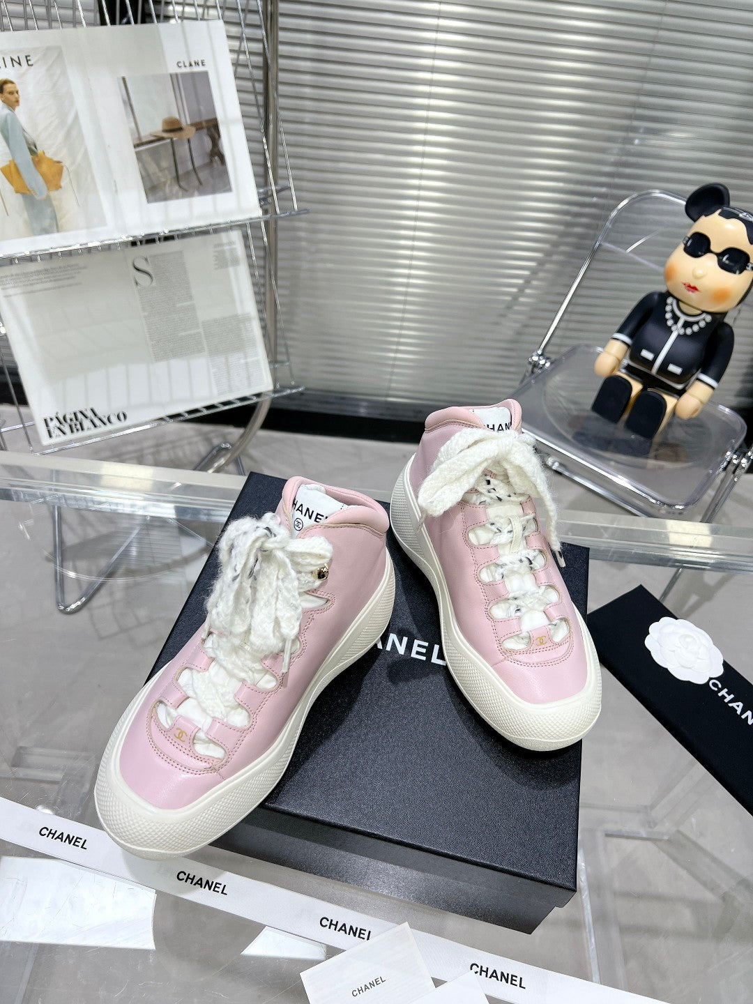 CC CANO ALTO SNEAKER IN BLUSH PINK CALFSKIN AND WHITE RUBBER - 35