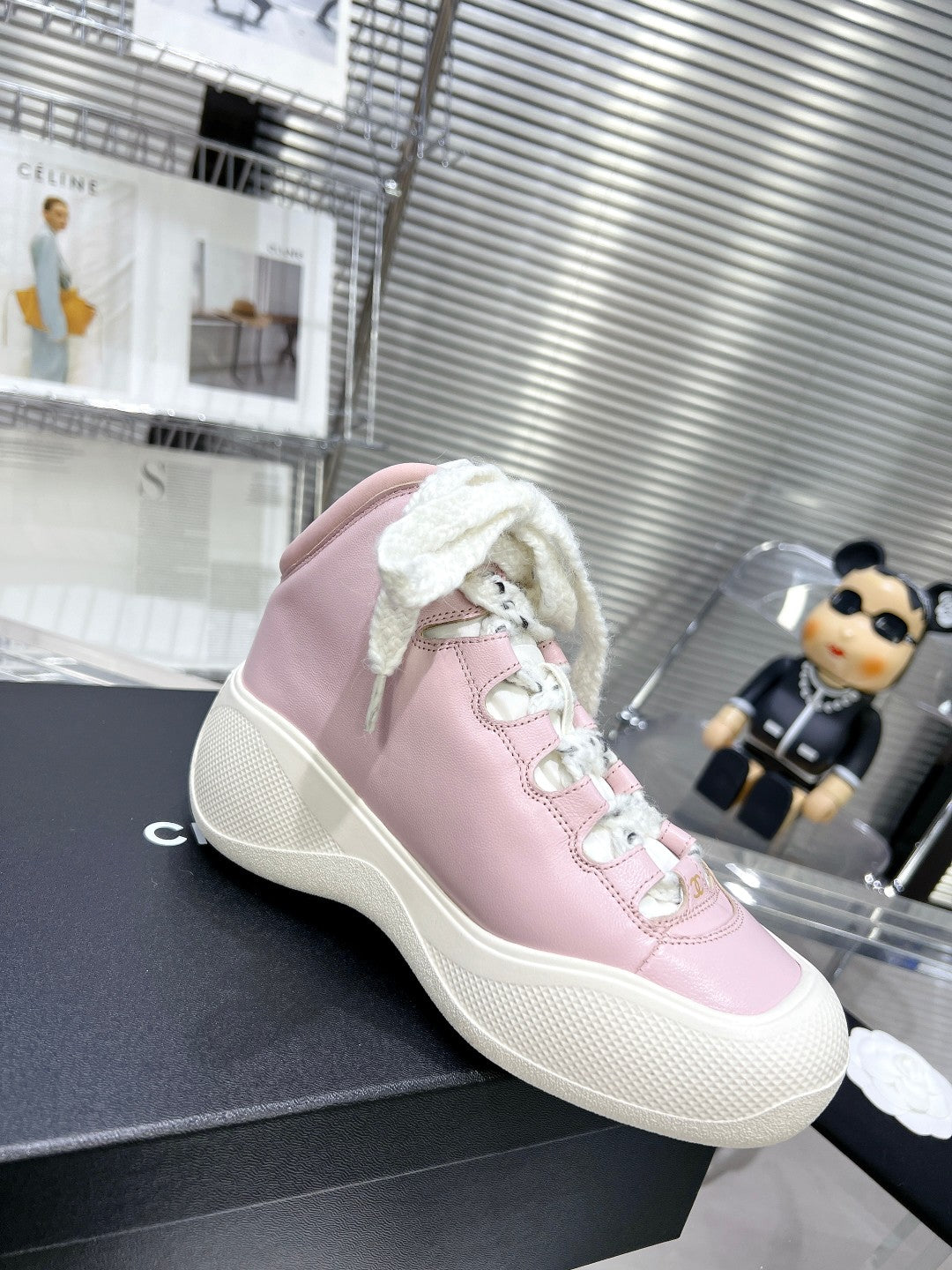 CC CANO ALTO SNEAKER IN BLUSH PINK CALFSKIN AND WHITE RUBBER - 35