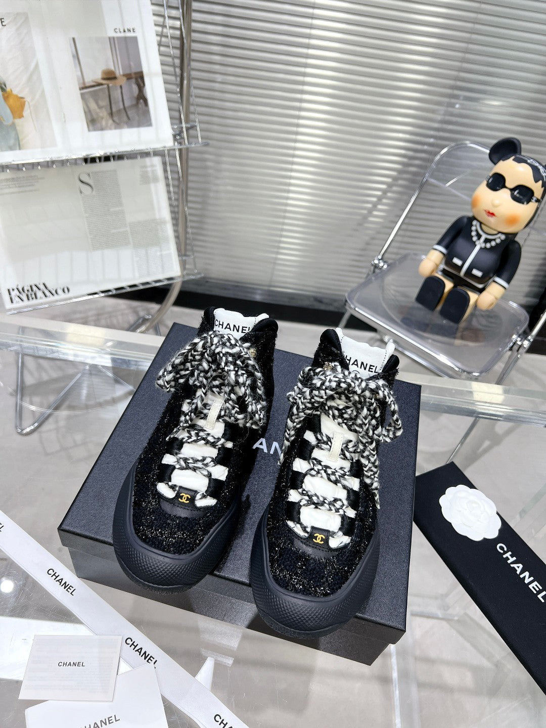 CC CANO ALTO SNEAKER IN BLACK TWEED AND RUBBER - 35