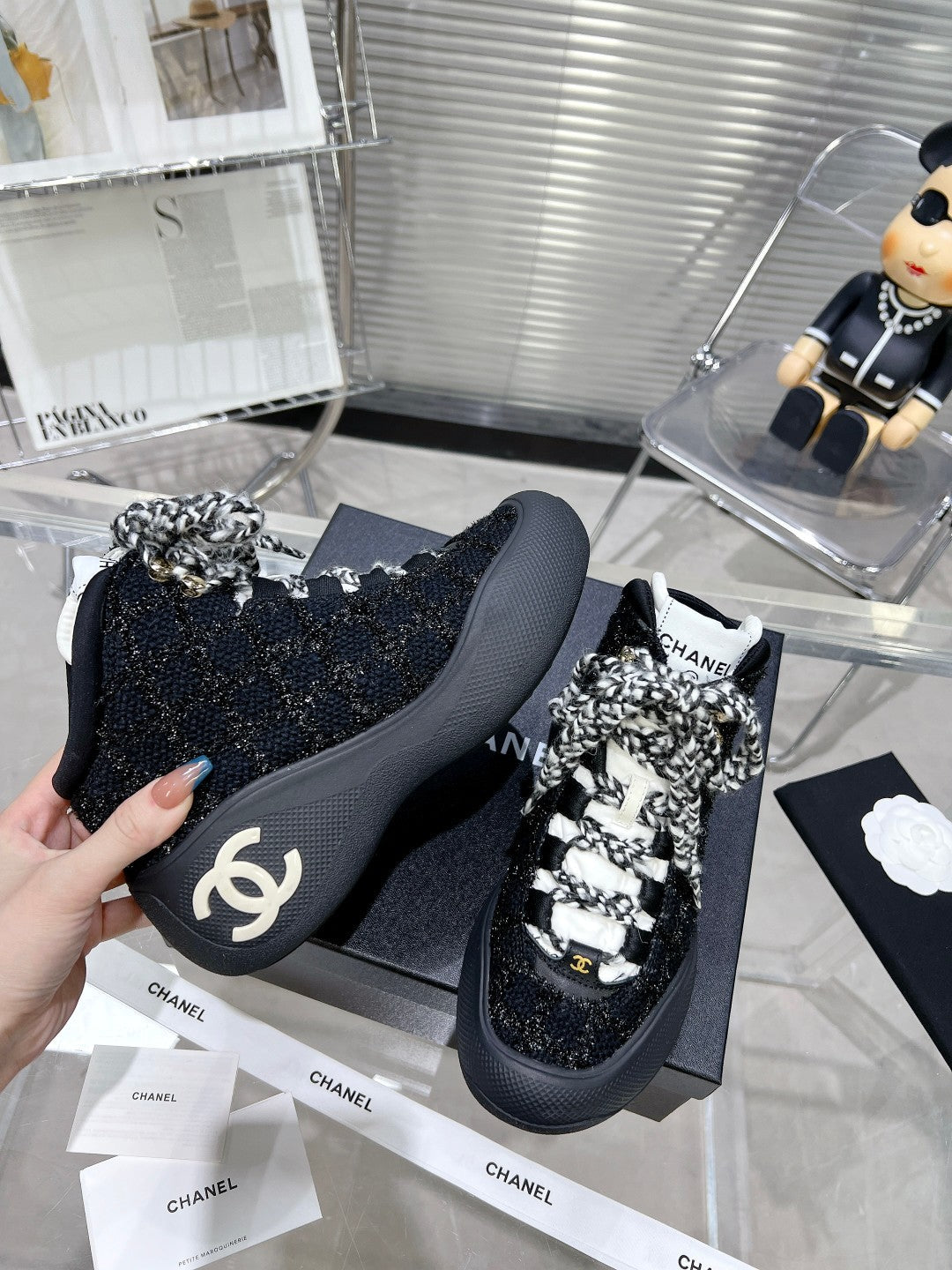 CC CANO ALTO SNEAKER IN BLACK TWEED AND RUBBER - 35