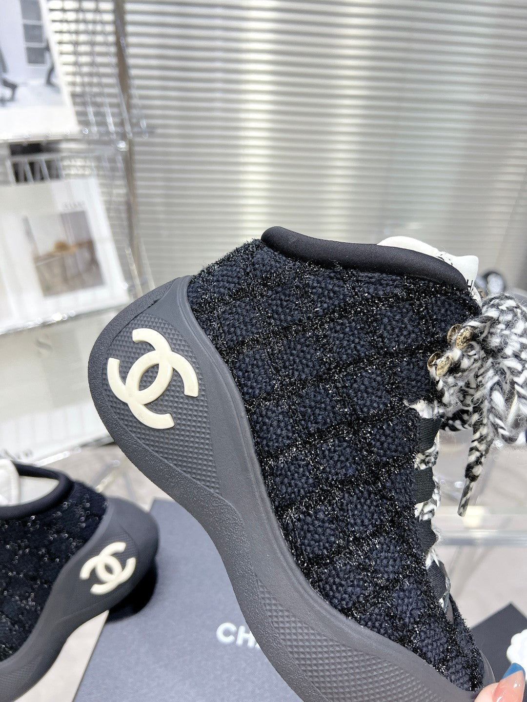 CC CANO ALTO SNEAKER IN BLACK TWEED AND RUBBER - 35