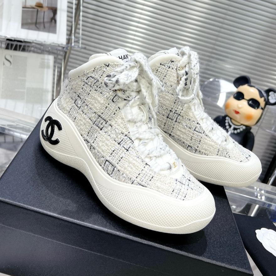 CC CANO ALTO SNEAKER IN WHITE WOOL TWEED AND RUBBER - 35