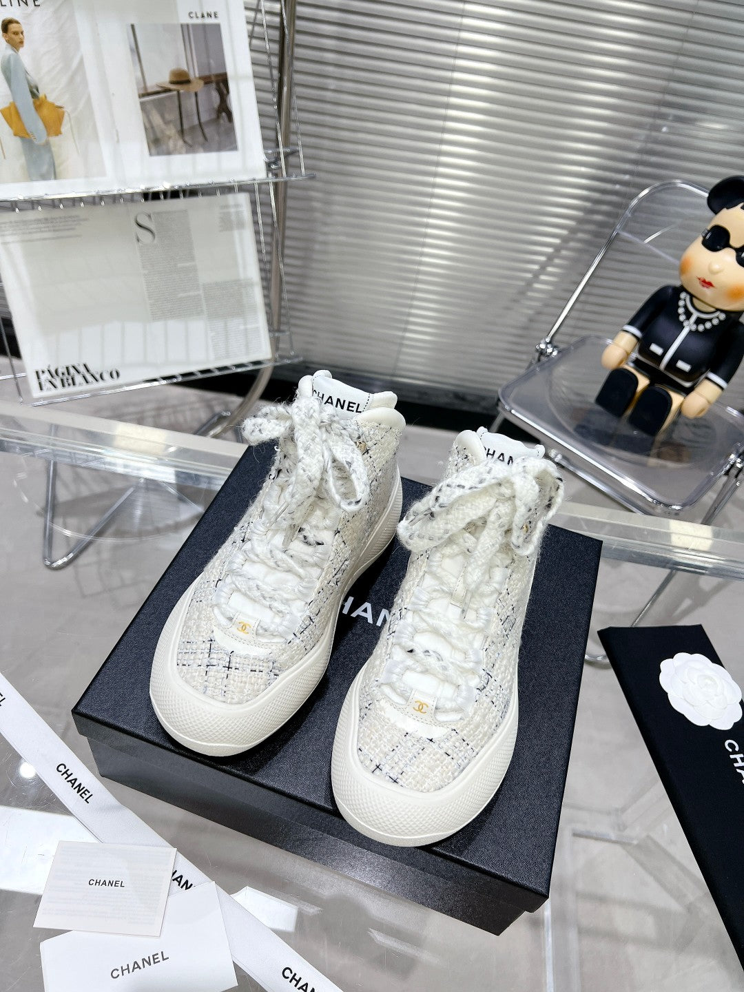 CC CANO ALTO SNEAKER IN WHITE WOOL TWEED AND RUBBER - 35