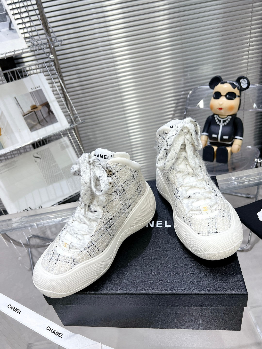 CC CANO ALTO SNEAKER IN WHITE WOOL TWEED AND RUBBER - 35