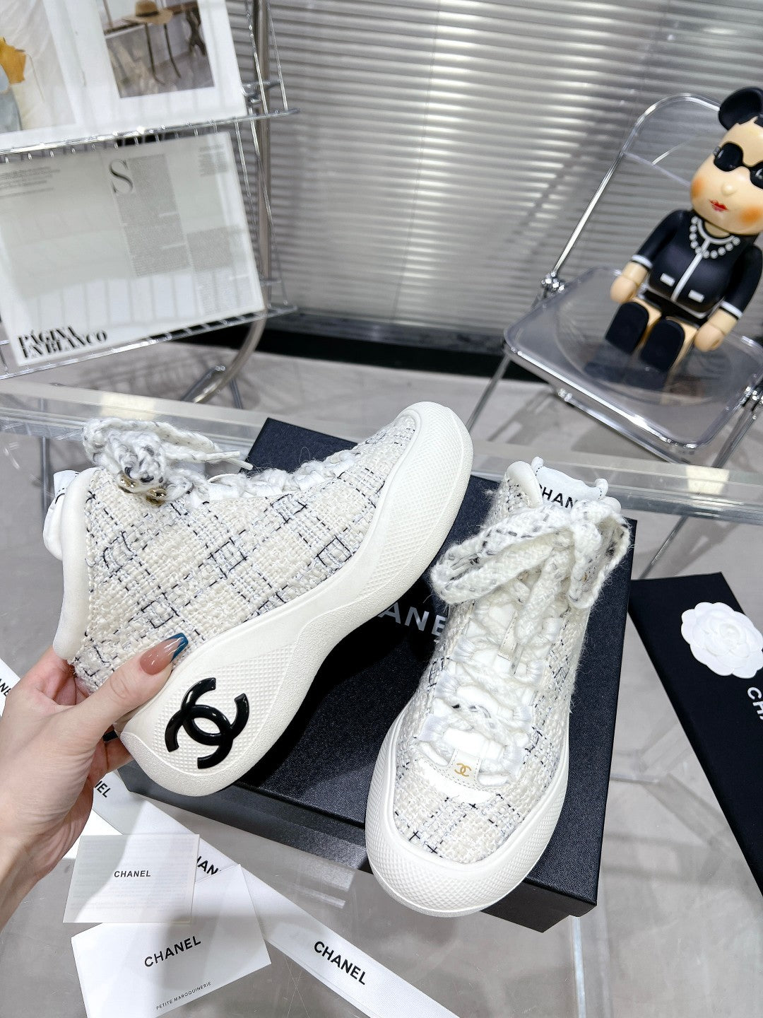 CC CANO ALTO SNEAKER IN WHITE WOOL TWEED AND RUBBER - 35