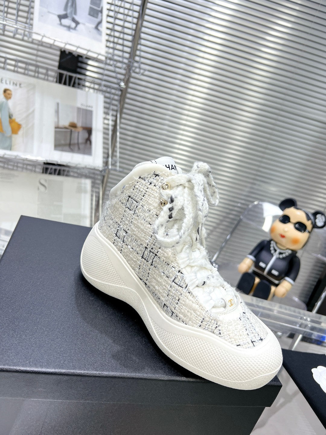 CC CANO ALTO SNEAKER IN WHITE WOOL TWEED AND RUBBER - 35